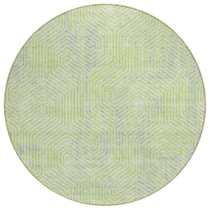 HomeRoots 5' Vibrant Lime Green Gray Ivory Geometric Washable Indoor Outdoor Area Rug for Stylish Spaces 8' Round 594565