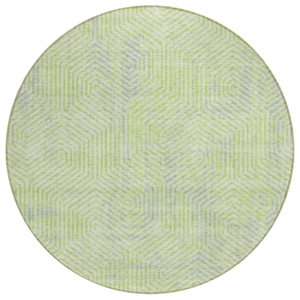 HomeRoots 5' Vibrant Lime Green Gray Ivory Geometric Washable Indoor Outdoor Area Rug for Stylish Spaces 8' Round 594565