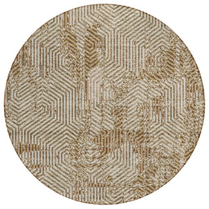 HomeRoots 5' Durable Brown and Beige Geometric Indoor Outdoor Area Rug - Stylish, Washable, Versatile Design 8' Round 594571