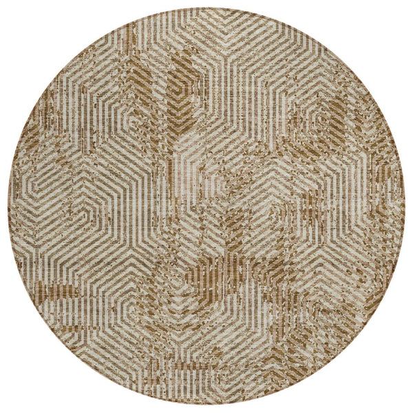 HomeRoots 5' Durable Brown and Beige Geometric Indoor Outdoor Area Rug - Stylish, Washable, Versatile Design 8' Round 594571