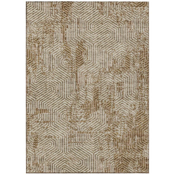 HomeRoots 5' Durable Brown and Beige Geometric Indoor Outdoor Area Rug - Stylish, Washable, Versatile Design 8' X 10' 594572