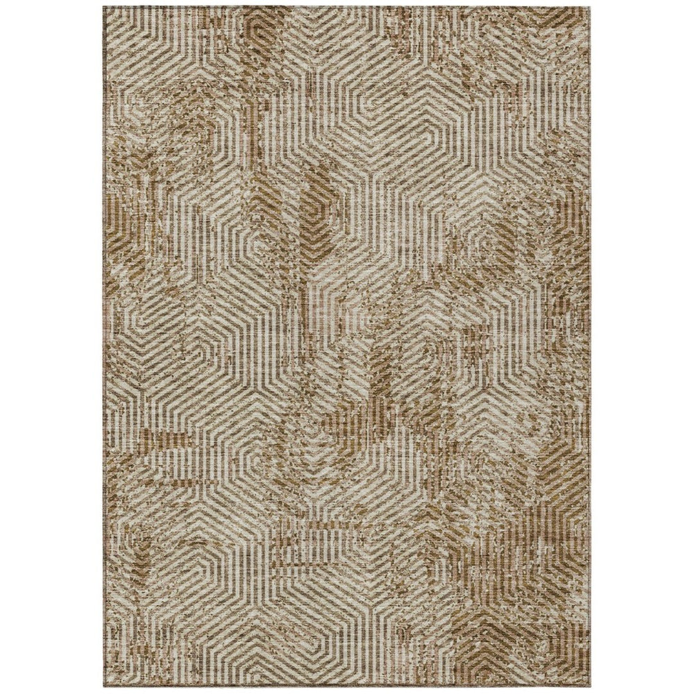 HomeRoots 9' X 12' Washable Brown and Beige Geometric Area Rug | Stylish Indoor/Outdoor Durable Design 594573