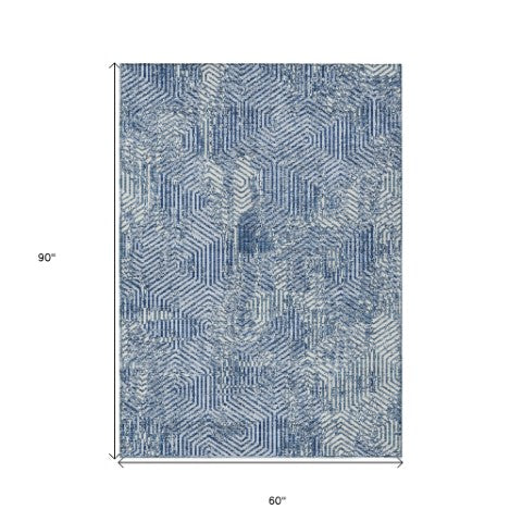 Homeroots 3' Black And Ivory Geometric Washable Area Rug - Perfect For Indoor Outdoor Spaces, Durable Design 5' X 8' Polyester 594576