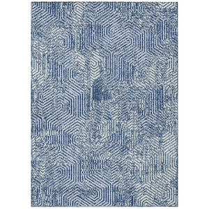 HomeRoots 5' Navy Blue and Ivory Geometric Area Rug – Stylish, Washable Design for Indoor and Outdoor Spaces 5' X 8' 594576