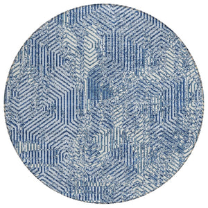 HomeRoots 5' Navy Blue and Ivory Geometric Area Rug – Stylish, Washable Design for Indoor and Outdoor Spaces 8' Round 594577