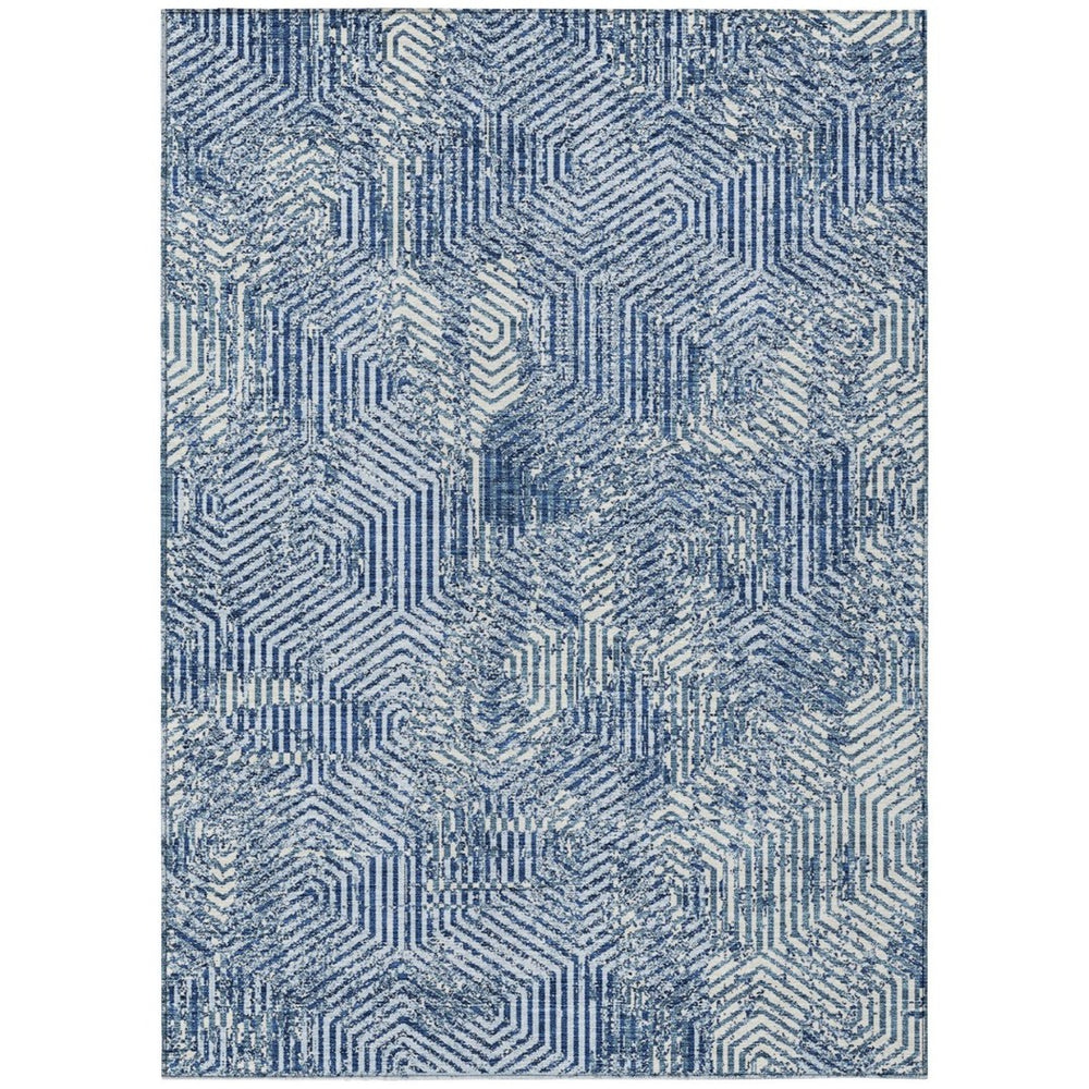 HomeRoots 9' X 12' Navy Blue & Ivory Geometric Area Rug – Stylish, Washable, Indoor/Outdoor for High Traffic Spaces 594579