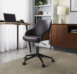English Elm Office Task Chair Mid-century Modern Walnut Wood Faux Leather Swivel Desk Seat B202P474170