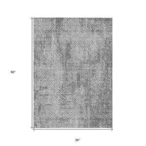 Homeroots 3' Black And Ivory Geometric Washable Area Rug - Perfect For Indoor Outdoor Spaces, Durable Design 3' X 5' Polyester 594581