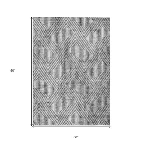 Homeroots 3' Black And Ivory Geometric Washable Area Rug - Perfect For Indoor Outdoor Spaces, Durable Design 5' X 8' Polyester 594582