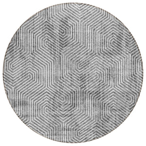 HomeRoots 5' Stylish Silver and Gray Geometric Washable Area Rug for Indoor and Outdoor High-Traffic Spaces 8' Round 594583
