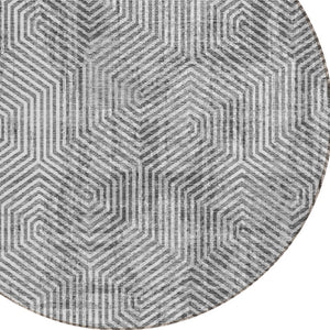 Homeroots 3' Black And Ivory Geometric Washable Area Rug - Perfect For Indoor Outdoor Spaces, Durable Design 8' Round Polyester 594583