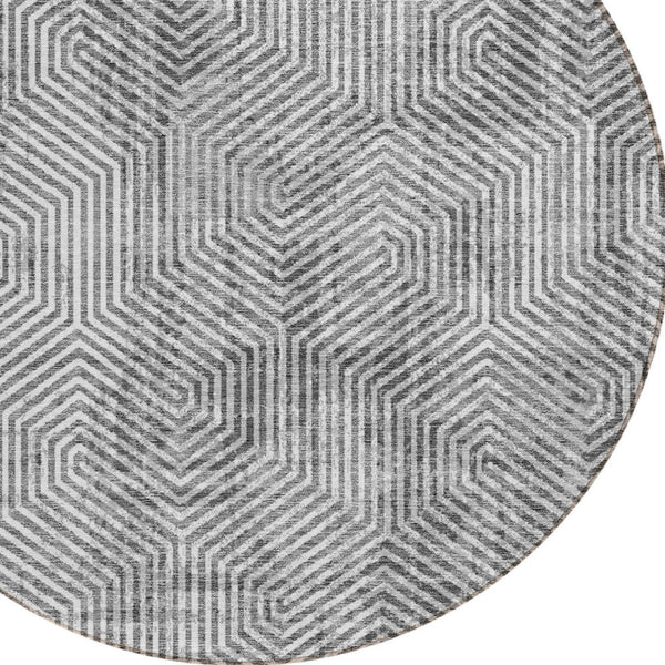 Homeroots 3' Black And Ivory Geometric Washable Area Rug - Perfect For Indoor Outdoor Spaces, Durable Design 8' Round Polyester 594583