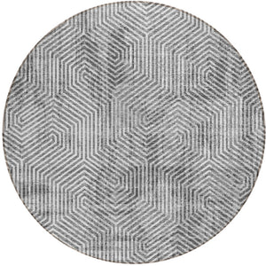 Homeroots 3' Black And Ivory Geometric Washable Area Rug - Perfect For Indoor Outdoor Spaces, Durable Design 8' Round Polyester 594583