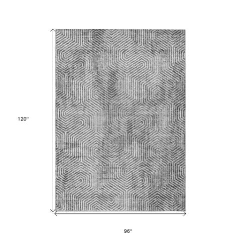 Homeroots 3' Black And Ivory Geometric Washable Area Rug - Perfect For Indoor Outdoor Spaces, Durable Design 8' X 10' Polyester 594584