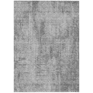 HomeRoots 5' Stylish Silver and Gray Geometric Washable Area Rug for Indoor and Outdoor High-Traffic Spaces 8' X 10' 594584