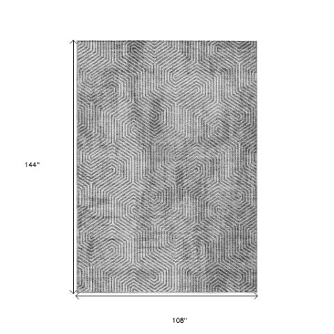 Homeroots 3' Black And Ivory Geometric Washable Area Rug - Perfect For Indoor Outdoor Spaces, Durable Design 9' X 12' Polyester 594585