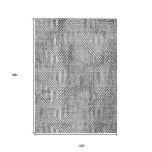 Homeroots 3' Black And Ivory Geometric Washable Area Rug - Perfect For Indoor Outdoor Spaces, Durable Design 10' X 14' Polyester 594586