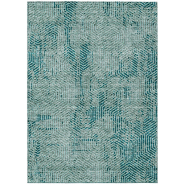 HomeRoots 5' Teal Blue and Gray Geometric Indoor-Outdoor Area Rug - Durable, Stylish, and Easy to Clean! 5' X 8' 594588