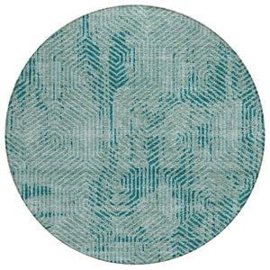 HomeRoots 5' Teal Blue and Gray Geometric Indoor-Outdoor Area Rug - Durable, Stylish, and Easy to Clean! 8' Round 594589