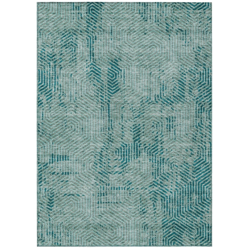 HomeRoots 9' X 12' Teal Blue and Gray Geometric Area Rug - Washable, Durable, Stylish for Indoor & Outdoor Spaces 594591