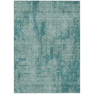 HomeRoots 9' X 12' Teal Blue and Gray Geometric Area Rug - Washable, Durable, Stylish for Indoor & Outdoor Spaces 594591