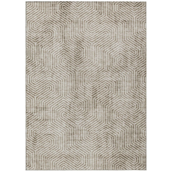 HomeRoots 5' Modern Taupe and Beige Geometric Indoor Outdoor Area Rug - Durable, Washable, Stylish Design 5' X 8' 594594