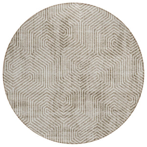 HomeRoots 5' Modern Taupe and Beige Geometric Indoor Outdoor Area Rug - Durable, Washable, Stylish Design 8' Round 594595