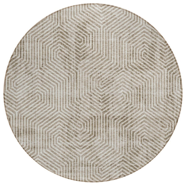 HomeRoots 5' Modern Taupe and Beige Geometric Indoor Outdoor Area Rug - Durable, Washable, Stylish Design 8' Round 594595