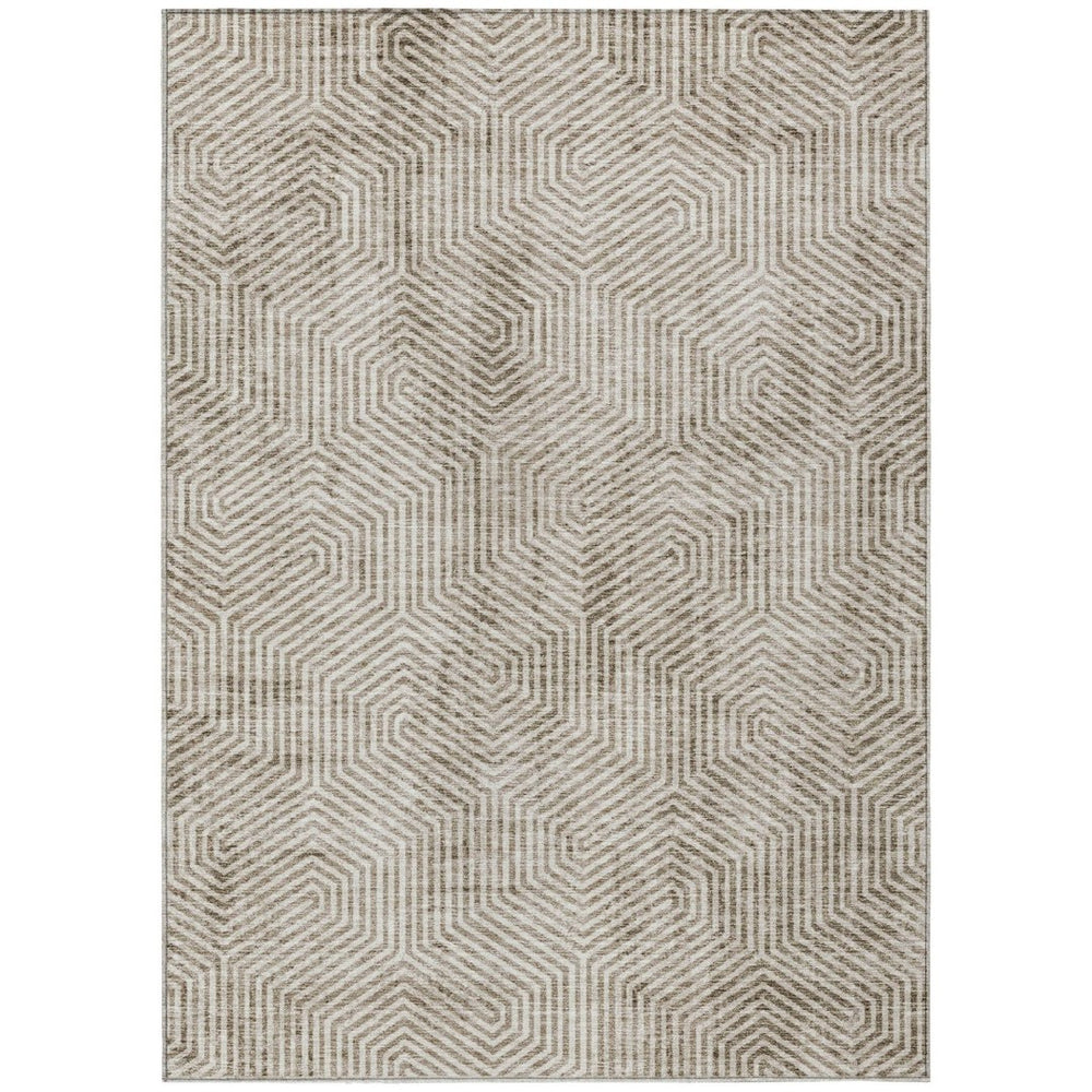 HomeRoots 9' x 12' Taupe and Beige Geometric Area Rug - Stylish, Washable, Indoor/Outdoor, Durable & Versatile 594597