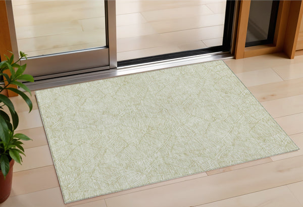 Homeroots 3' Artichoke Green Floral Area Rug - Washable, Durable, Perfect For Indoor & Outdoor Spaces! 3' X 5' Polyester 594599