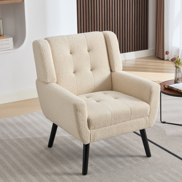 English Elm Modern Pu Leather Ergonomic Accent Chair with Padded Arms and Matte Black Legs White W676P172468