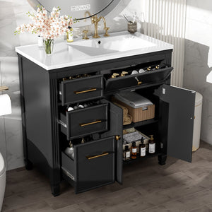 English Elm Christopher Knight Home® - 36" Freestanding 36-inch Modern Bathroom Vanity with Ceramic Sink, Ample Storage, Solid Legs, Durable Finish Black N759P284623B