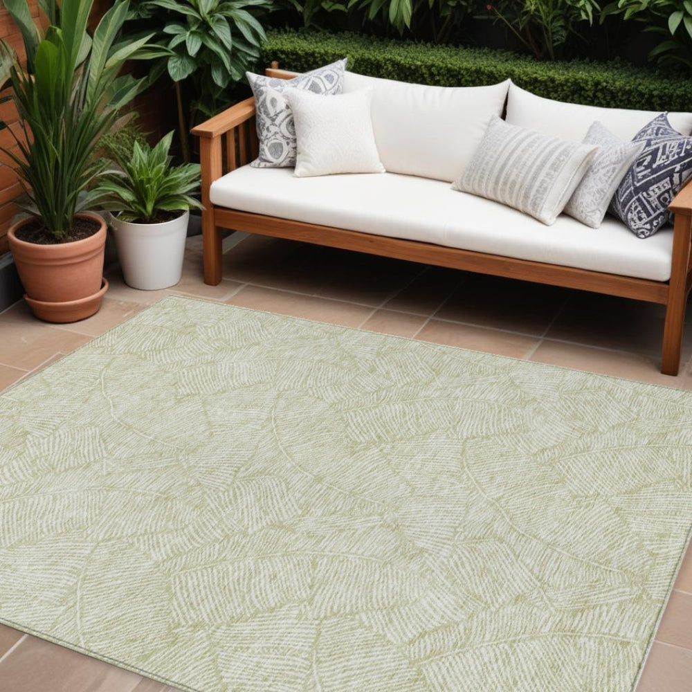 HomeRoots 9' X 12' Artichoke Green Floral Area Rug - Washable, Durable Indoor & Outdoor Mat for All Spaces 594603