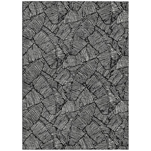 HomeRoots 5' Elegant Black and Ivory Floral Washable Area Rug for Indoor and Outdoor Spaces, Durable Design 5' X 8' 594606