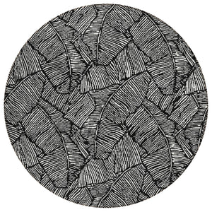 HomeRoots 5' Elegant Black and Ivory Floral Washable Area Rug for Indoor and Outdoor Spaces, Durable Design 8' Round 594607