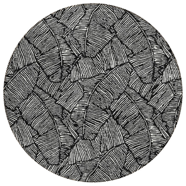 HomeRoots 5' Elegant Black and Ivory Floral Washable Area Rug for Indoor and Outdoor Spaces, Durable Design 8' Round 594607