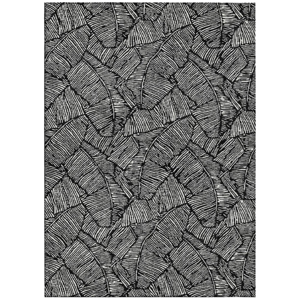 HomeRoots 9' X 12' Black And Ivory Floral Rug – Stylish Washable Area Rug for Indoor & Outdoor Spaces 594609