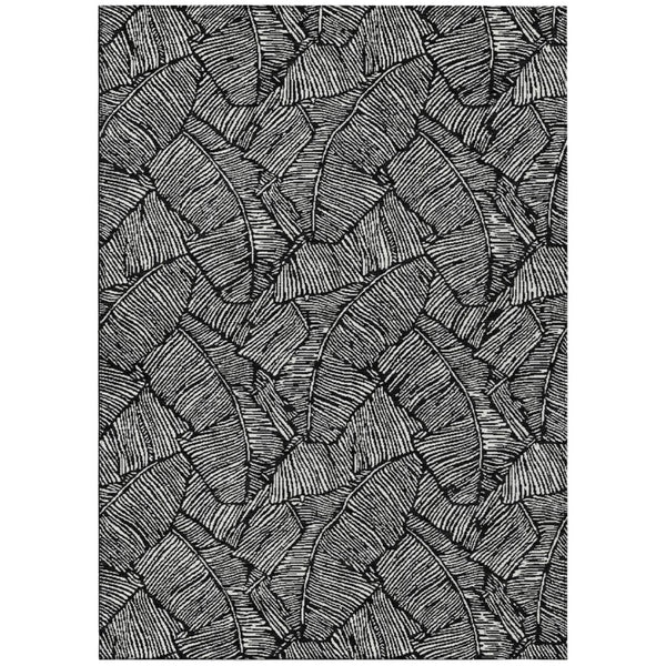 HomeRoots 5' Elegant Black and Ivory Floral Washable Area Rug for Indoor and Outdoor Spaces, Durable Design 10' X 14' 594610