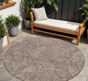 Homeroots 3' Artichoke Green Floral Area Rug - Washable, Durable, Perfect For Indoor & Outdoor Spaces! 8' Round Polyester 594613