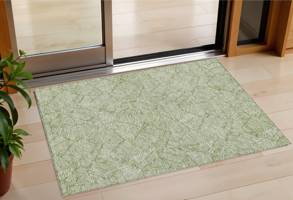 Homeroots 3' Artichoke Green Floral Area Rug - Washable, Durable, Perfect For Indoor & Outdoor Spaces! 3' X 5' Polyester 594617
