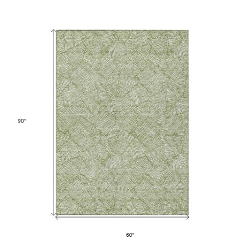 Homeroots 3' Artichoke Green Floral Area Rug - Washable, Durable, Perfect For Indoor & Outdoor Spaces! 5' X 8' Polyester 594618