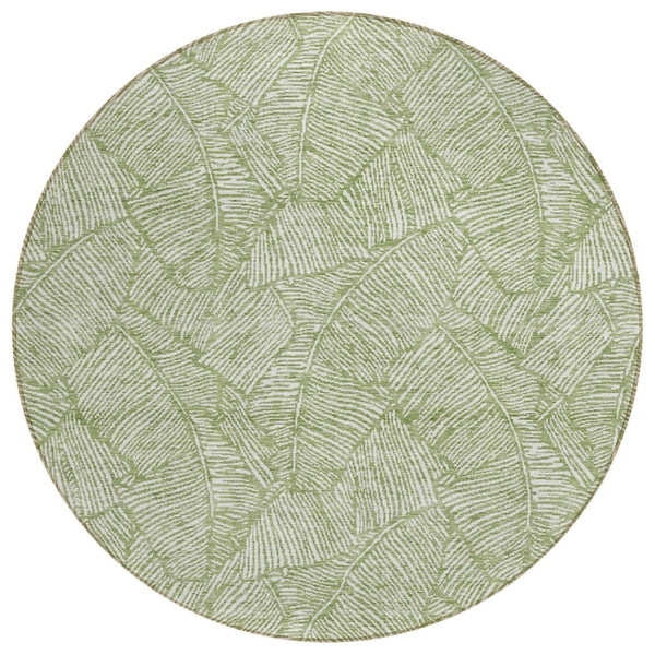 HomeRoots 5' Refreshing Green and Ivory Floral Washable Area Rug for Indoor and Outdoor High-Traffic Spaces 8' Round 594619