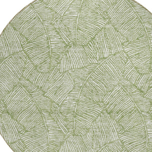 Homeroots 3' Artichoke Green Floral Area Rug - Washable, Durable, Perfect For Indoor & Outdoor Spaces! 8' Round Polyester 594619