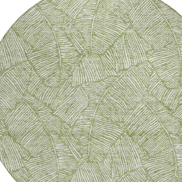 Homeroots 3' Artichoke Green Floral Area Rug - Washable, Durable, Perfect For Indoor & Outdoor Spaces! 8' Round Polyester 594619