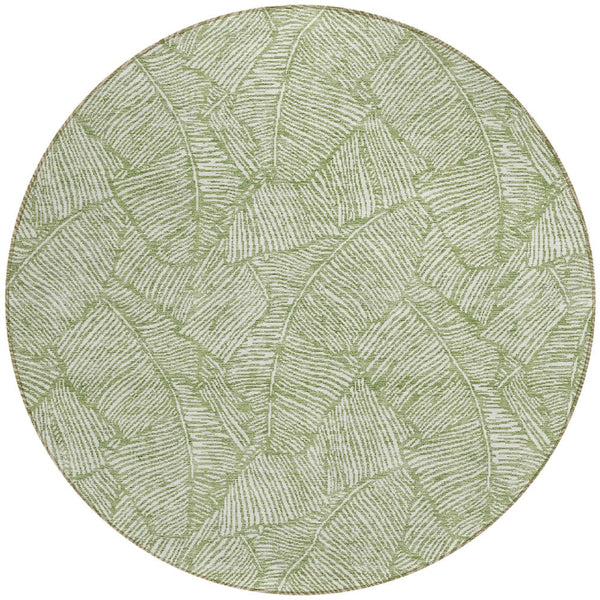 Homeroots 3' Artichoke Green Floral Area Rug - Washable, Durable, Perfect For Indoor & Outdoor Spaces! 8' Round Polyester 594619