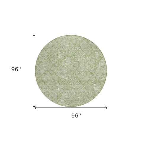 Homeroots 3' Artichoke Green Floral Area Rug - Washable, Durable, Perfect For Indoor & Outdoor Spaces! 8' Round Polyester 594619