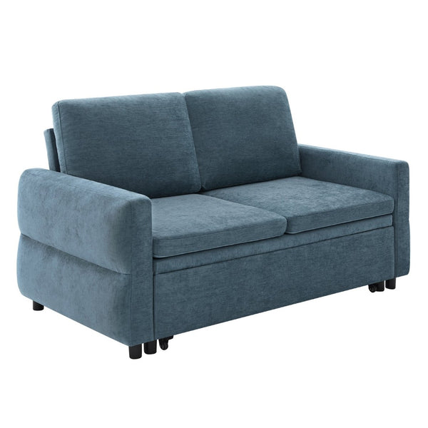 English Elm Convertible Chenille Sleeper Loveseat with Usb Ports and Reclining Backrest for Small Spaces Blue N719P390439C