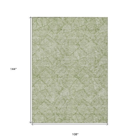 Homeroots 3' Artichoke Green Floral Area Rug - Washable, Durable, Perfect For Indoor & Outdoor Spaces! 9' X 12' Polyester 594621