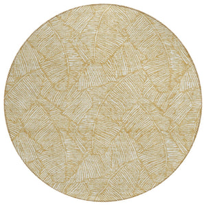 HomeRoots 5' Floral Gold and Beige Area Rug - Durable, Washable, Perfect for Indoor and Outdoor Spaces 8' Round 594625