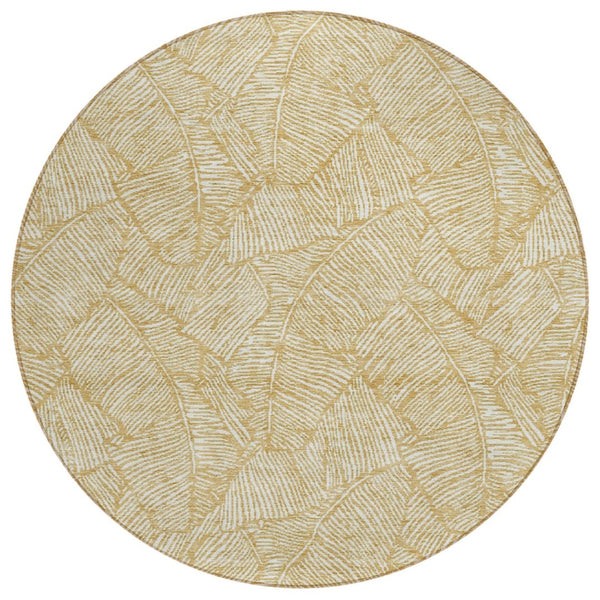 HomeRoots 5' Floral Gold and Beige Area Rug - Durable, Washable, Perfect for Indoor and Outdoor Spaces 8' Round 594625